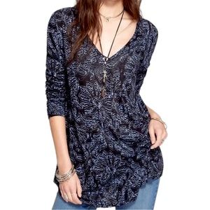 Free People Sahara Printed Asymmetrical Hem Loose Fit Blouse Women’s Size Small
